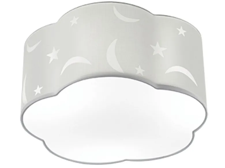 Runde Deckenleuchte Ø 40cm MOONY in weiß, Stoffschirm mit Mond + Sternen Design