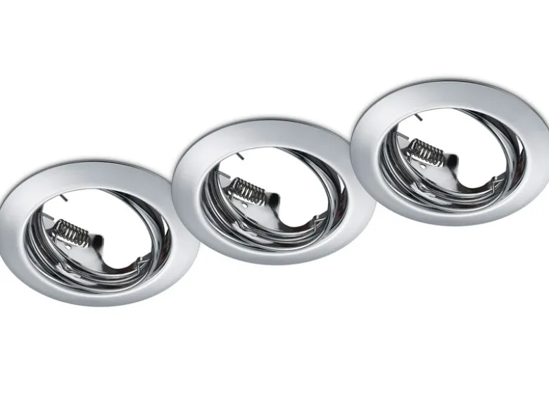 Runde Einbaustrahler Decke JURA 3er Set Ø 8,3cm schwenkbar Silber Chrom GU10
