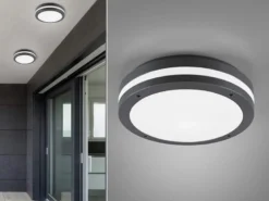 Runde LED Außendeckenleuchte Wandlampe 2er Set in Anthrazit
