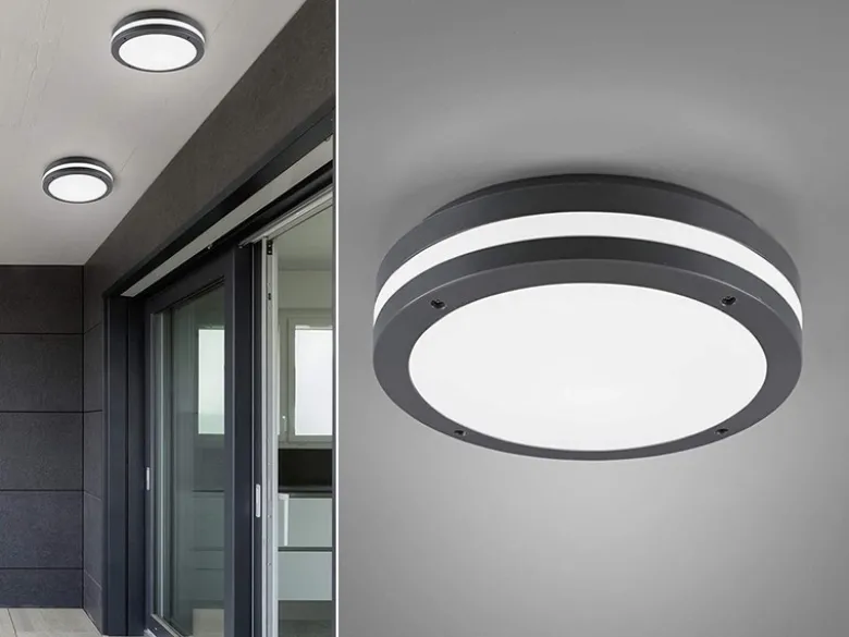 Runde LED Außendeckenleuchte Wandlampe 2er Set in Anthrazit