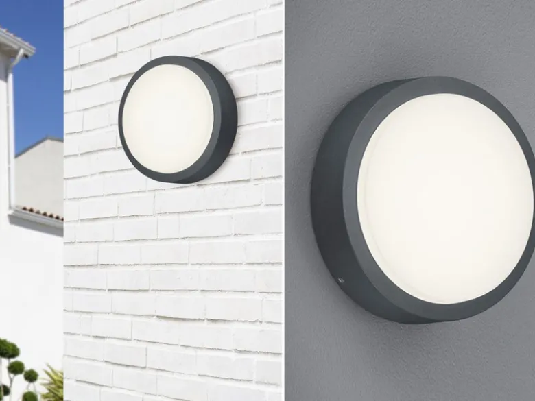 Runde LED Außenwandleuchte BREG in anthrazit aus wetterfestem Aluminium Ø 20cm