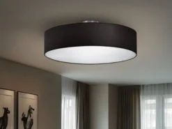 Runde LED Deckenleuchte mit Stoffschirm in Schwarz Ø 50cm