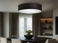 Runde LED Deckenleuchte mit Stoffschirm in Schwarz Ø 50cm