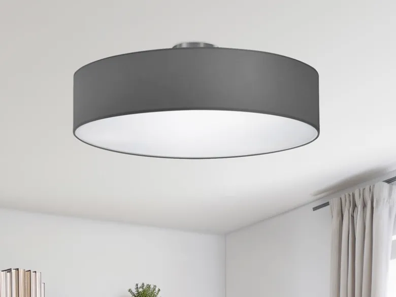 Runde LED Deckenleuchte mit Stoffschirm in Grau, Ø 50cm