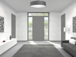 Runde LED Deckenleuchte mit Stoffschirm in Grau, Ø 50cm