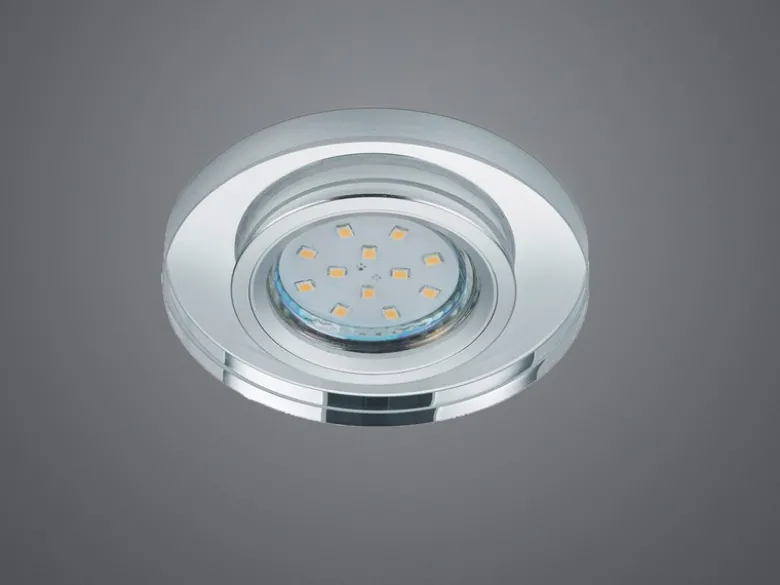 Runder LED Deckeneinbaustrahler in Silber Chrom mit Kristallglas Ø 9cm