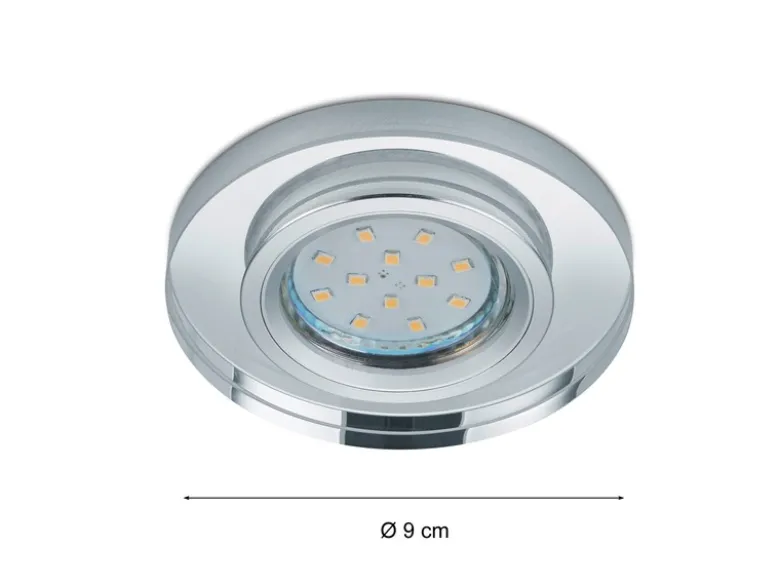 Runder LED Deckeneinbaustrahler in Silber Chrom mit Kristallglas Ø 9cm