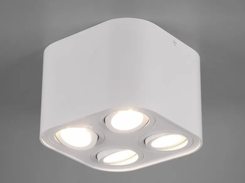 Runder LED Deckenstrahler mit vier schwenkbaren Spots, weiß matt