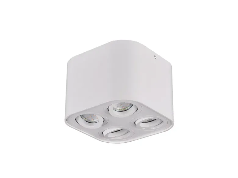 Runder LED Deckenstrahler mit vier schwenkbaren Spots, weiß matt