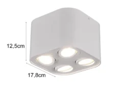 Runder LED Deckenstrahler mit vier schwenkbaren Spots, weiß matt