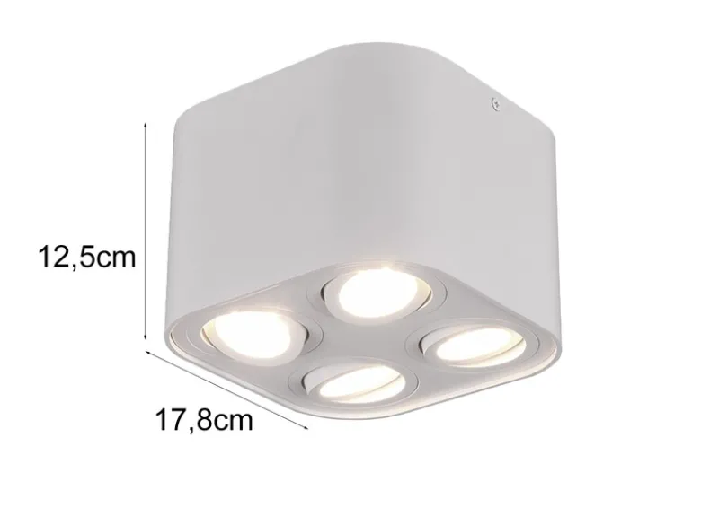 Runder LED Deckenstrahler mit vier schwenkbaren Spots, weiß matt