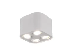Runder LED Deckenstrahler mit vier schwenkbaren Spots, weiß matt