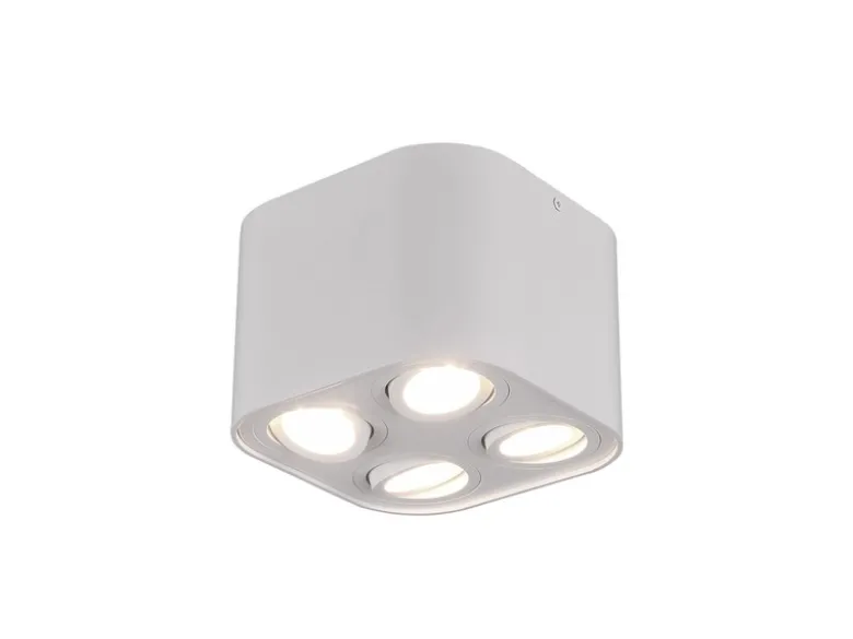 Runder LED Deckenstrahler mit vier schwenkbaren Spots, weiß matt