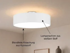 Runde zeitlose Deckenleuchte CALMA mit Stoffschirm in Weiß Ø 60cm