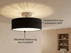 Runde zeitlose Deckenleuchte CALMA mit Stoffschirm in Schwarz Ø 30cm