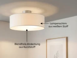 Runde zeitlose Deckenleuchte CALMA mit Stoffschirm in Weiß Ø 40cm