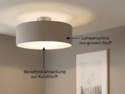 Runde zeitlose Deckenleuchte CALMA mit Stoffschirm in Braun-Grau Ø 40cm