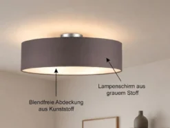 Runde zeitlose Deckenleuchte CALMA mit Stoffschirm in Braun-Grau Ø 50cm
