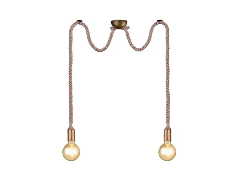 Rustikale Affenschaukel Lampe ROPE 2-flammig aus Hanfseil, Höhe 150cm