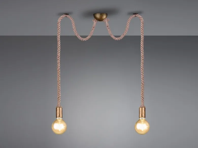 Rustikale Affenschaukel Lampe ROPE 2-flammig aus Hanfseil, Höhe 150cm