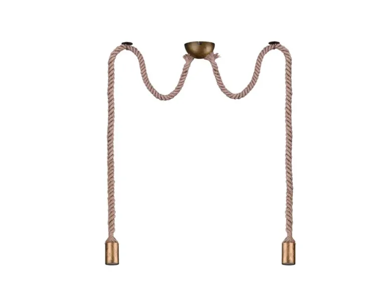 Rustikale Affenschaukel Lampe ROPE 2-flammig aus Hanfseil, Höhe 150cm
