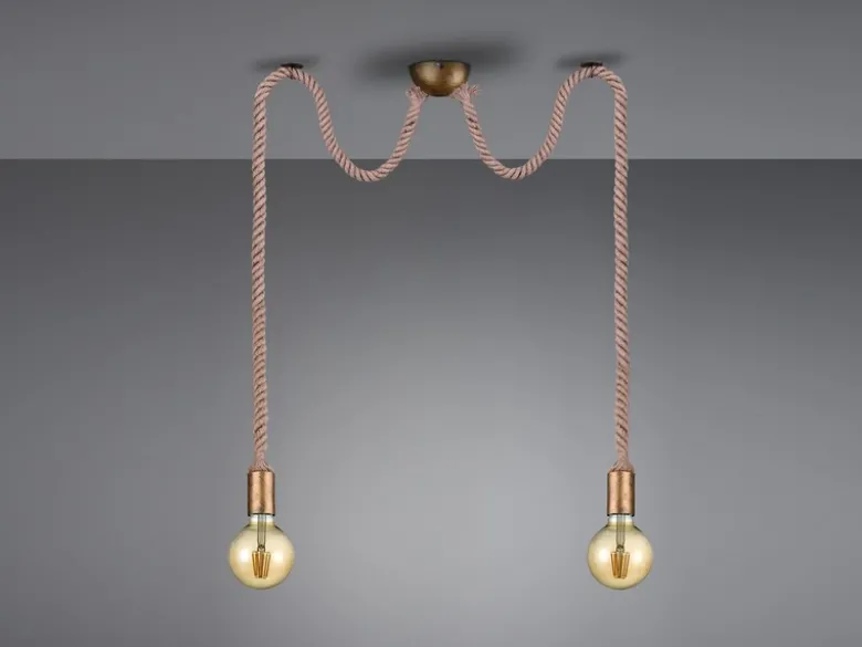 Rustikale Affenschaukel Lampe ROPE 2-flammig aus Hanfseil, Höhe 150cm