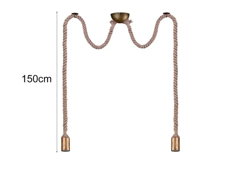 Rustikale Affenschaukel Lampe ROPE 2-flammig aus Hanfseil, Höhe 150cm