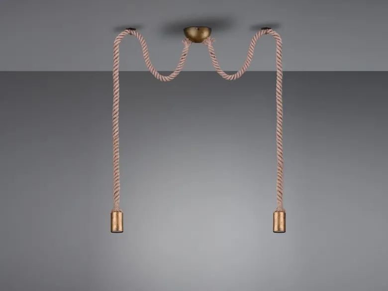 Rustikale Affenschaukel Lampe ROPE 2-flammig aus Hanfseil, Höhe 150cm