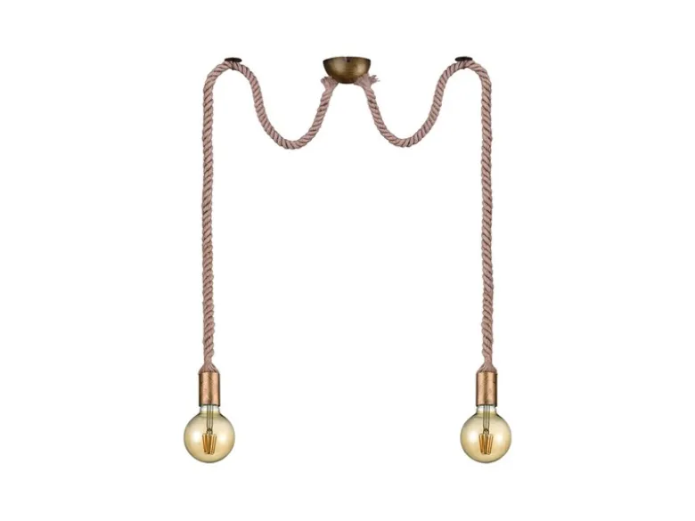 Rustikale Affenschaukel Lampe ROPE 2-flammig aus Hanfseil, Höhe 150cm