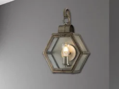 Rustikale Außenwand Laterne HEATH hängend sechseckig, Bronze Höhe 48cm
