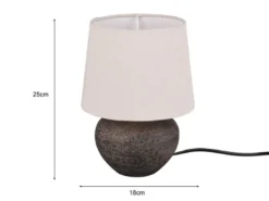 Rustikale Keramik LED Tischleuchte braun Stoffschirm in beige, Höhe 25cm