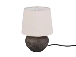 Rustikale Keramik Tischleuchte LOU Braun Stoffschirm in Beige, Höhe 25cm