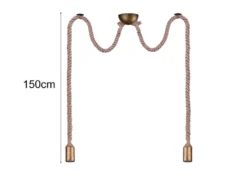 Rustikale LED Affenschaukel Lampe 2-flammig aus Hanfseil, Höhe 150cm
