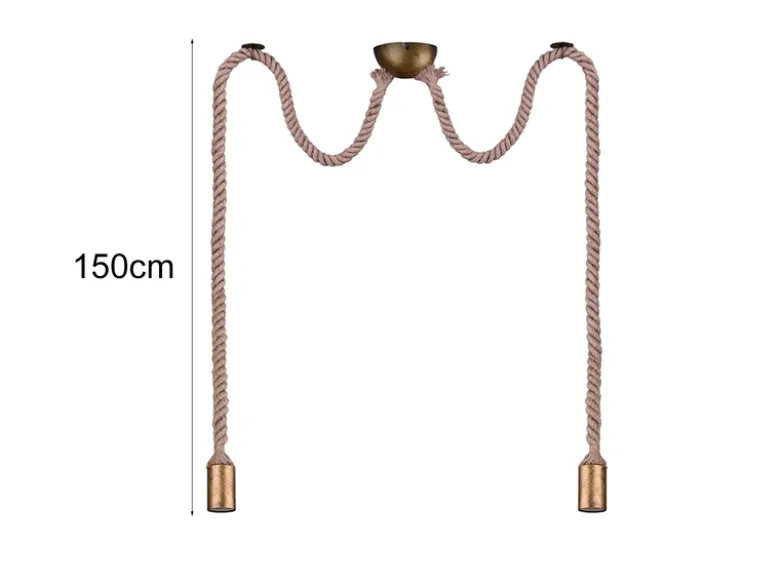 Rustikale LED Affenschaukel Lampe 2-flammig aus Hanfseil, Höhe 150cm