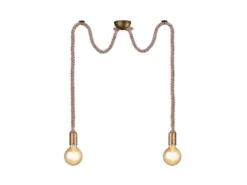 Rustikale LED Affenschaukel Lampe 2-flammig aus Hanfseil, Höhe 150cm