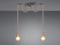 Rustikale LED Affenschaukel Lampe 2-flammig aus Hanfseil, Höhe 150cm