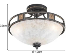 Rustikale LED Deckenleuchte Rostoptik mit Glasschirm Alabasterfarben Ø 42cm