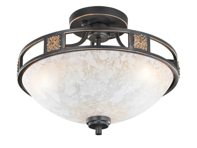 Rustikale LED Deckenleuchte Rostoptik mit Glasschirm Alabasterfarben Ø 42cm