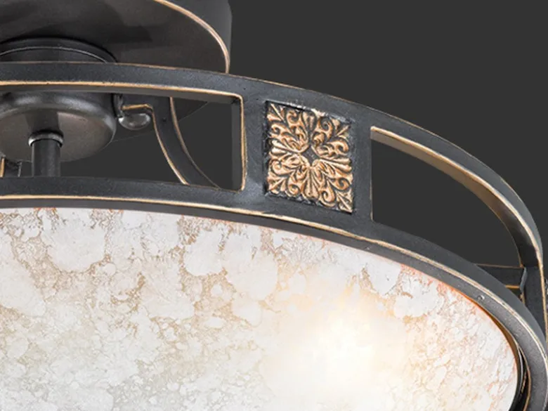 Rustikale LED Deckenleuchte Rostoptik mit Glasschirm Alabasterfarben Ø 42cm