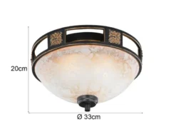 Rustikale LED Deckenleuchte Rostoptik mit Glasschirm Alabasterfarben Ø 33cm