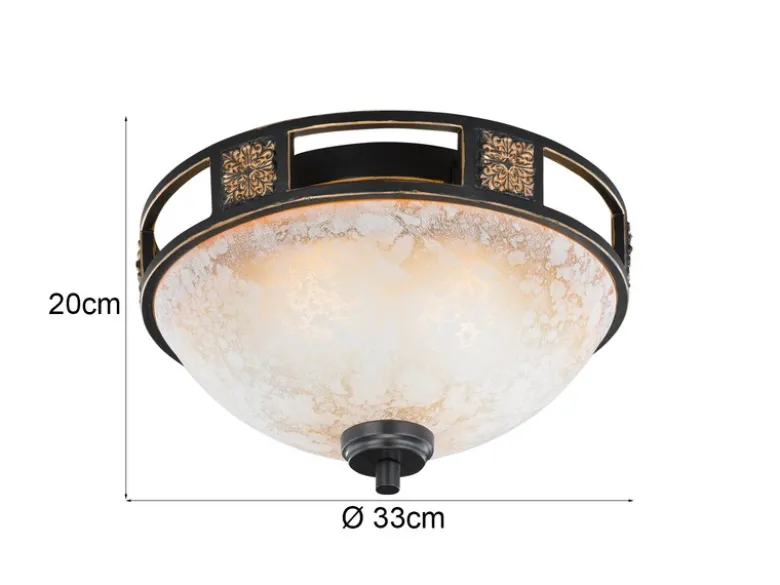 Rustikale LED Deckenleuchte Rostoptik mit Glasschirm Alabasterfarben Ø 33cm