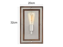 Rustikale LED Wandleuchte aus Holz und Metall, Höhe 32cm