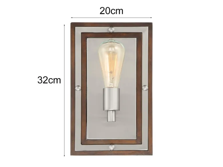 Rustikale LED Wandleuchte aus Holz und Metall, Höhe 32cm