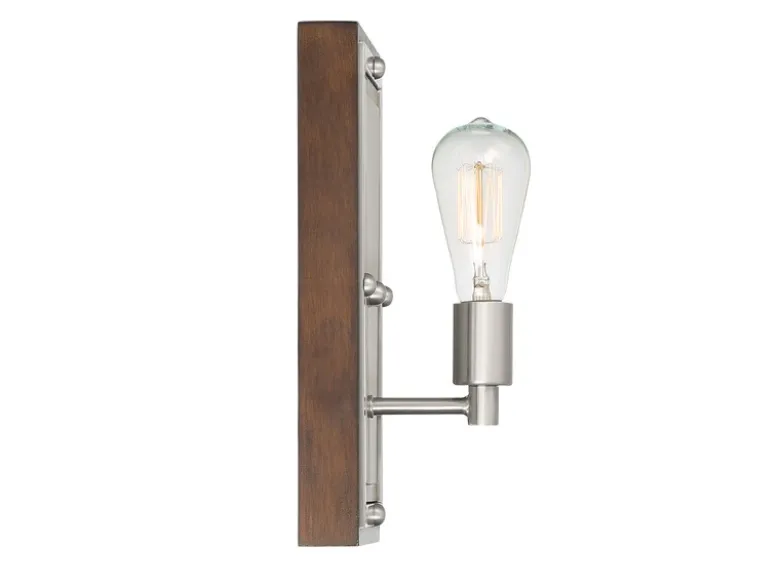 Rustikale LED Wandleuchte aus Holz und Metall, Höhe 32cm