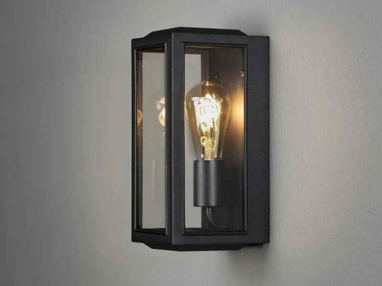 Schmale Außenwandlaterne CARPI Stahl Schwarz mit Klarglas, Höhe 30cm