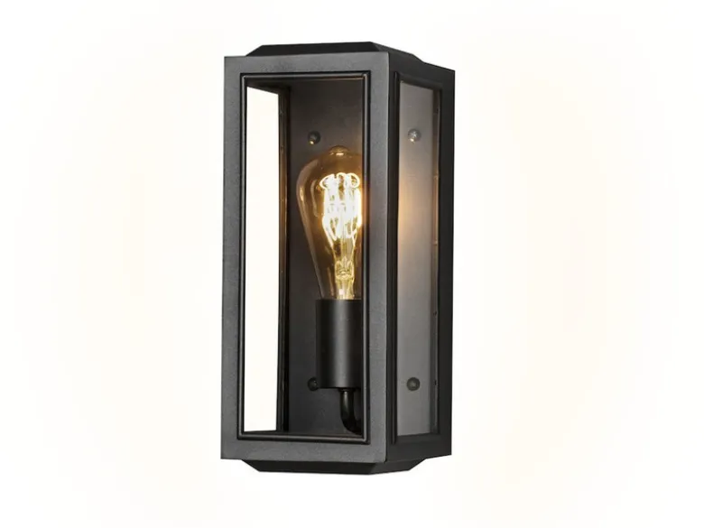 Schmale Außenwandlaterne CARPI Stahl Schwarz mit Klarglas, Höhe 30cm