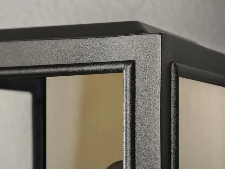 Schmale Außenwandlaterne CARPI Schwarz-Messing mit Klarglas, Höhe 30cm