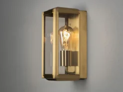 Schmale Außenwandlaterne CARPI Messing mit Klarglas, Höhe 30cm