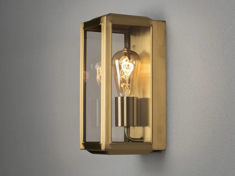 Schmale Außenwandlaterne CARPI Messing mit Klarglas, Höhe 30cm