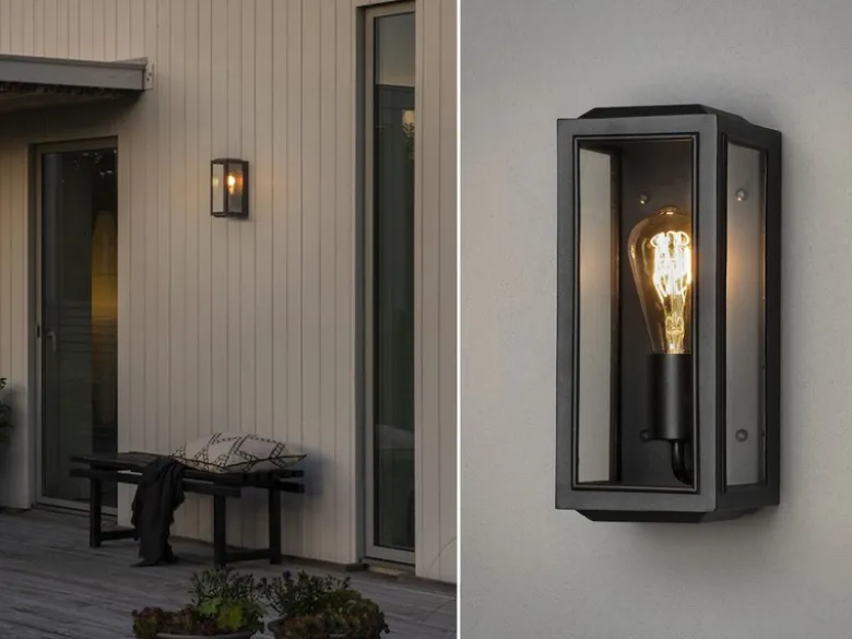 Schmale LED Außenwandlaterne aus Stahl Schwarz mit Klarglas, Höhe 30cm